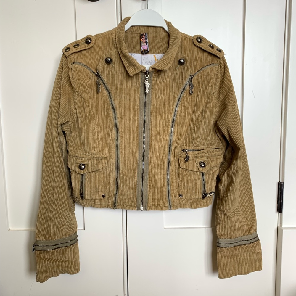 Akademiks Jeanius Level Vintage Y2K Corduroy Ultra Zippered Jacket in Earthy Gre